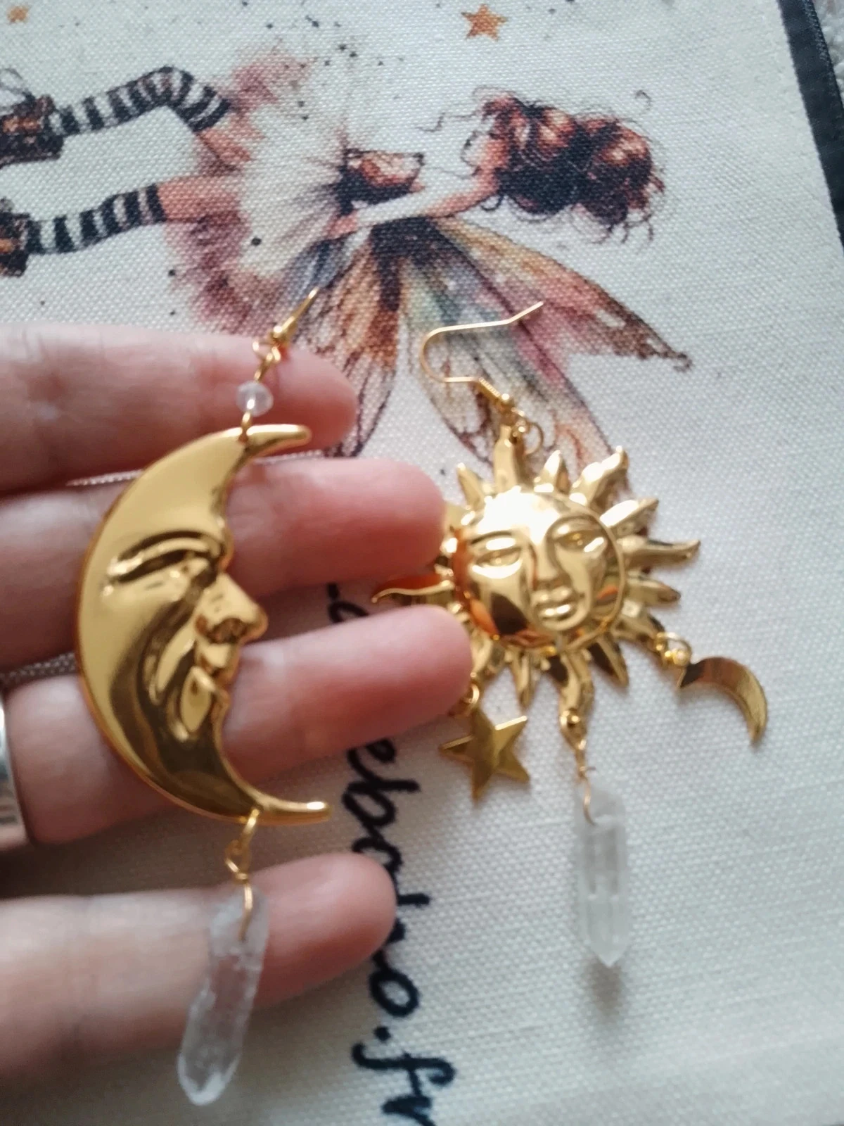 Brincos boêmios lua sol em aço inoxidável dourado – photo 2